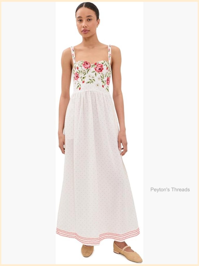 Floral Embroidered Maxi Dress With Underwire Cups Smocked Back